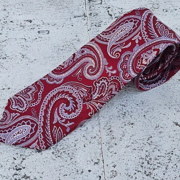 Tasso Elba Men Tie Paisley Jacquard Silk Red Necktie 100% Silk Tie - Picture 5 of 8